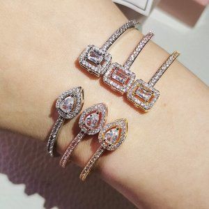 925 Tear Drop & Square Diamond CZ Bangle Bracelet